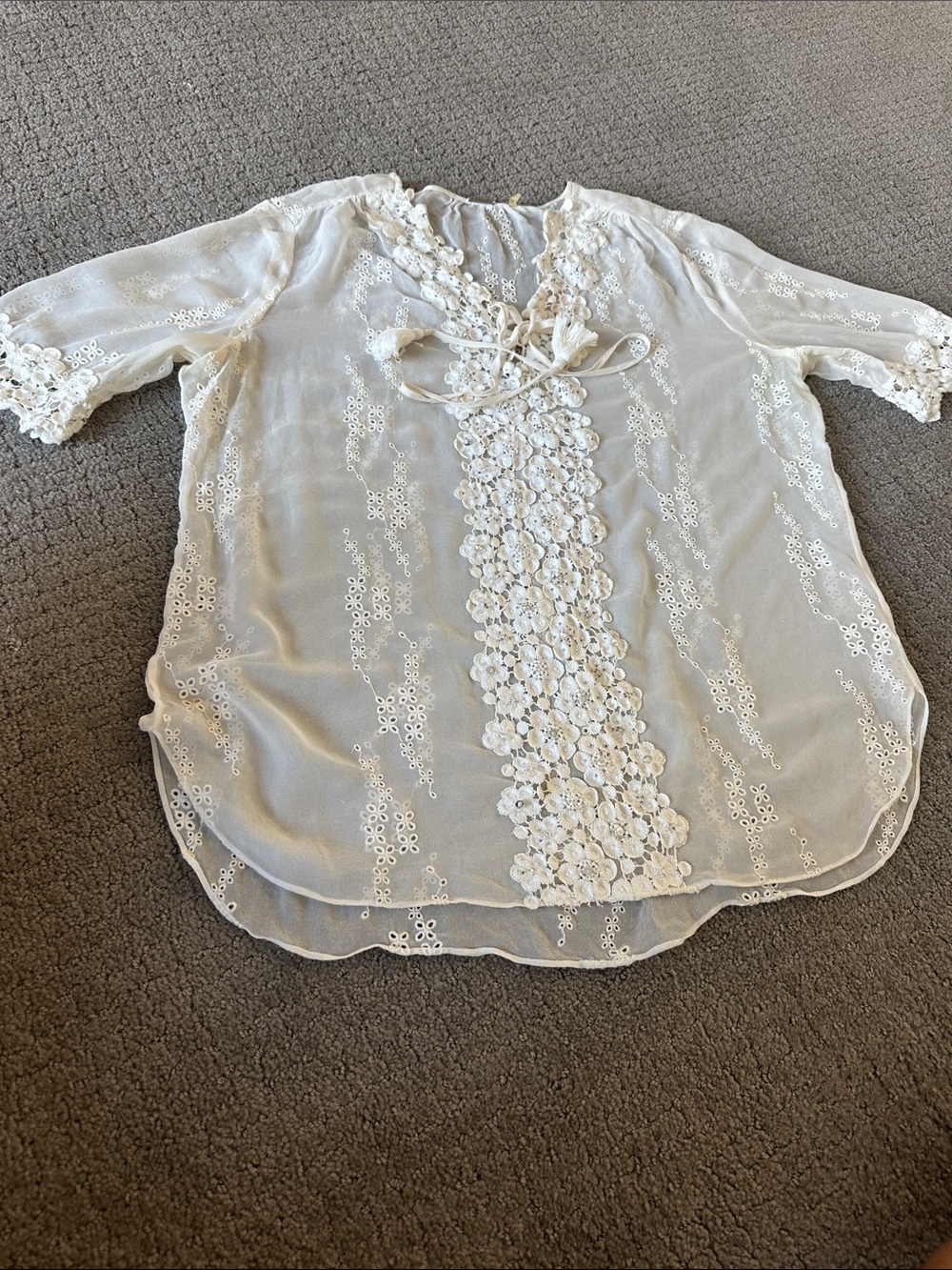 Elie Tahari Ivory Lace-Front Boho Tunic